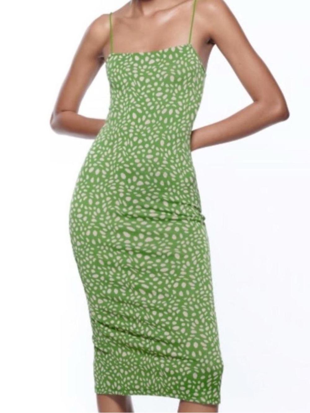 Zara Green Spotted Slip Midi Dress